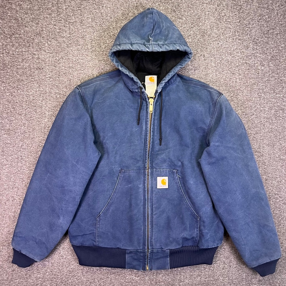 Carhartt J04 NVY Coat Mens L Navy Blue Workwear Vintage Thermal Hooded Canvas - Picture 6 of 16